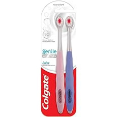 Colgate Gentle Toothbrush Ultrafoam, Ultra Soft Manual Toothbrush For Adults-2 Pcs, Multi Colour